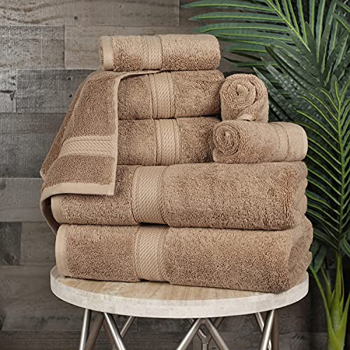 Superior Egyptian Cotton Ultra Plush & Absorbent, 8 Piece Set, Latte | Quick Dry, Soft Luxury Towel Set, Bath Essentials, Guest Bath, Spa, 2 Bath, 2 Hand, 4 Face Towels, Madeline Towels - color: Latte, size: 8-Piece Towel Set