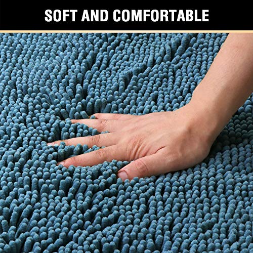 H.VERSAILTEX Dark Teal Bath Mats for Bathroom Non Slip Ultra Thick and Soft Chenille Plush Floor Mats Bath Rugs Set, Microfiber Door Mats for Kitchen/Living Room (Pack 2-20" x 32"/17" x 24") - color: Dark Teal, size: 20" x 32" Plus 17" x 24"