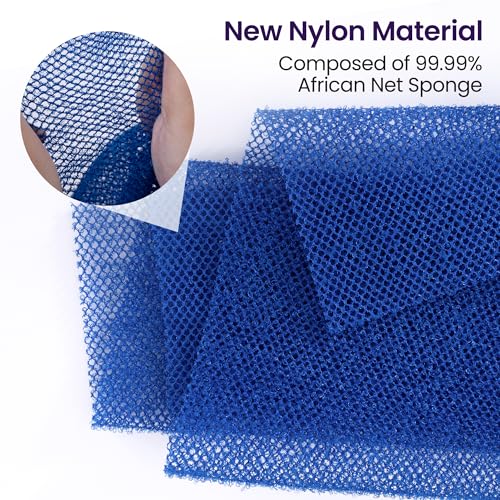 African Bath Sponge African Net Long Net Bath Sponge Exfoliating Shower Body Scrubber Back Scrubber Skin Smoother,Great for Daily Use (Black,Blue,Coffee) 3 Pack - color: Black,blue,coffee