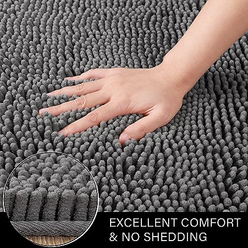 LOCHAS Bathroom Rugs Sets 2 Piece, 20 x 32 Plus 24 x 60 Inches Thick Non Slip Bath Rug Set, Absorbent Soft Chenille Bath Rug, Machine Washable Quick Dry Bath Mat for Bathroom Floor, Grey - color: Grey, size: 2' x 5' (Rectangular)