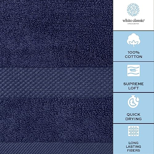 White Classic Luxury Bath Towels Set of 4 Large - 700 GSM Cotton Ultra Soft Bath Towels 27x54 | Highly Absorbent and Quick Dry | Hotel Towels for Bathroom Luxury, Plush Shower Towels, Navy - color: 15: Navy Blue
