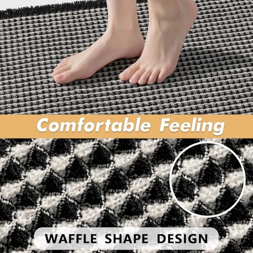 MIULEE Set of 2 Waffle Bathroom Rugs, Boho Bath Rugs Non Slip Washable, Super Absorbent Bath Mats, Ultra Soft Rubber Backed Shower Mats for Bathroom Floor, Tub and Shower, Black & Cream, 17x24 Inch - color: Black & Cream, size: 17''x24''