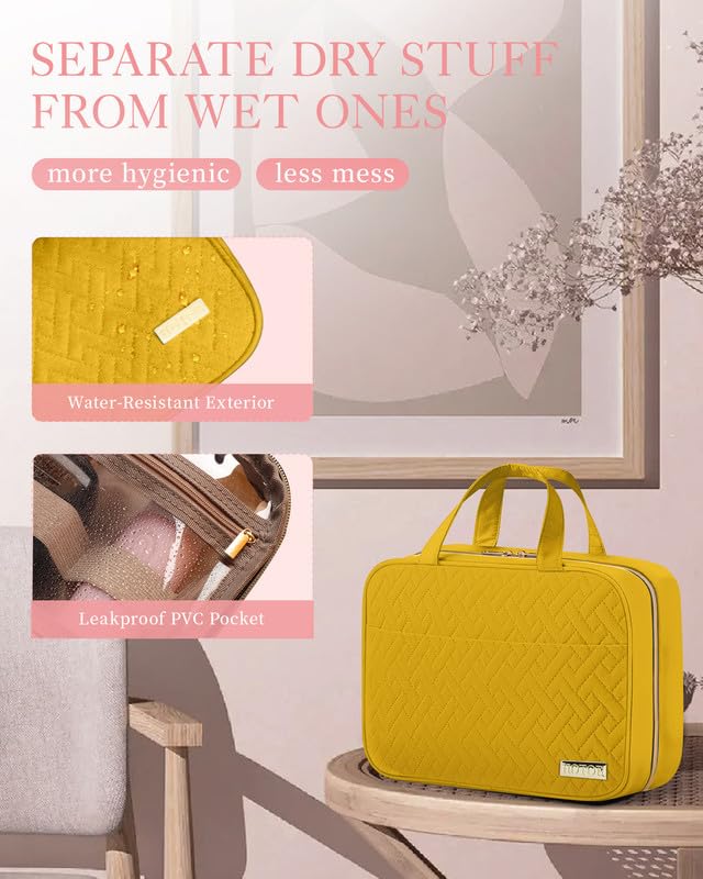 HOTOR Travel Toiletry Bag - Hanging Toiletry Bag for Women & Men, Makeup Bag/Big Comparment, Waterproof for Travel Accessories, Travel Essentials, Medium, Yellow - color: Yellow, size: Medium