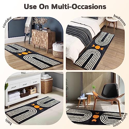 Boho Bathroom Runner - 20"x47" Long Abstract Bath Mat, Soft Plush Fluffy Non Slip Washable Black Rug for Bedroom/Hallway - color: Black, size: 1'8" x 3'9" (Rectangular)