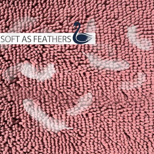 Chenille Bathroom Rugs Set 2 Piece Bath Mats for Bathroom Non-Slip Luxury Batroom Runner Rug Extra Soft and Absorbent Shaggy Rugs Washable Dry Plush - color: Coral Pink, size: 32"L x 20"W + 24"L x 16"W