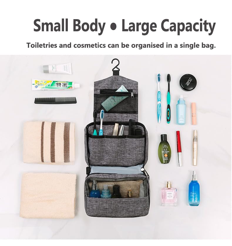 Hanging Toiletry Bag Wash Bag Makeup Cosmetic Organizer for Women or Man,Foldable Compact Size,Super Durable Fabric Hanging Toiletry Bag (Grey) - color: Grey