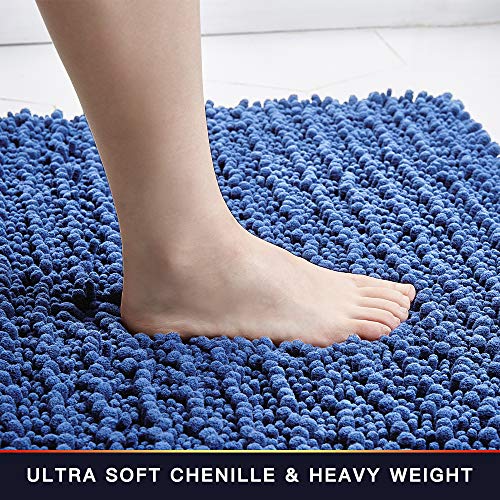 Walensee Bathroom Rug Non Slip Bath Mat (32x20 Dark Blue) Water Absorbent Super Soft Shaggy Chenille Machine Washable Dry Extra Thick Perfect Absorbant Best Large Plush Carpet for Shower Floor - color: Dark Blue, size: 1'8" x 2'8" (Rectangular)
