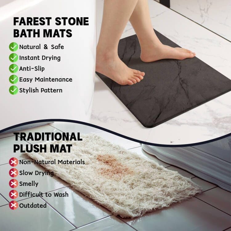 Stone Bath Mat,Diatomaceous Earth Shower Mat,Fast-Drying Stone Bathroom Floor Mat,Absorbent Non-Slip Diatomite Mats for Bathtub,Grey Marble - color: Grey Marble-24*16-1 Pack