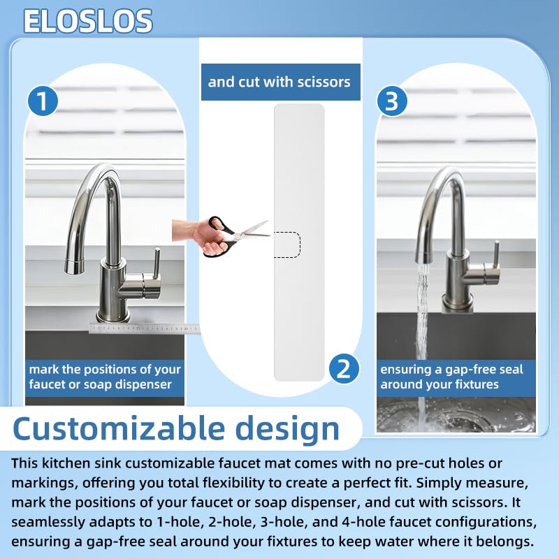 2Pcs 30" L x 5.5" W Customizable Sink Faucet Mat for Kitchen Sink 2 Holes & 3 Holes, DIY Cut for Oval/Rectangle/Square Faucets, Extra Long Quick-Drying Absorbent Splash Guard Counter Protector, White - style: 2 Pcs White