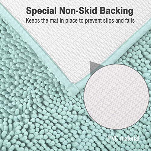 ITSOFT Standard 24"x21" U-Shaped Non-Slip Shaggy Chenille Toilet Contour Bathroom Rug with Water Absorbent, Spa Blue - color: Spa Blue, size: 24" x 21" (U-Shaped)
