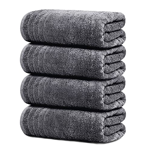 Tens Towels Pack of 4 Extra Large Bath Towels 30 x 60 Inches, 100% Cotton, Larger & Lighter Weight, Quicker to Dry, Super Soft and Absorbent, Perfect for Bathroom, Dark Grey - color: Dark Grey