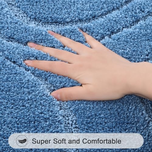 HEBE Bathroom Rugs Sets 5 Piece, Soft Absorbent Microfiber Bath Mat for Bathroom, Non Slip Washable Bath Rug Set with Toilet Cover, Bath Runner and U-Shaped Contour Toilet Rug, Blue - color: Blue, size: 18"x26"+20"x32"+20"x48"+U20"x24"+Cover19"x21"