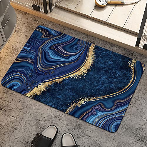 Bath Mat Rug,Dark Blue Gold Marble Non Slip Quick Dry Super Absorbent Thin Bathroom Rugs Fit Under Door-Easy to Clean Bathroom Floor Mats-Shower Rug for Shower Sink Bathtub(20" x 31"in) - color: Dark Blue Gold Marble, size: 1'8" X 2'8" (Rectangular)