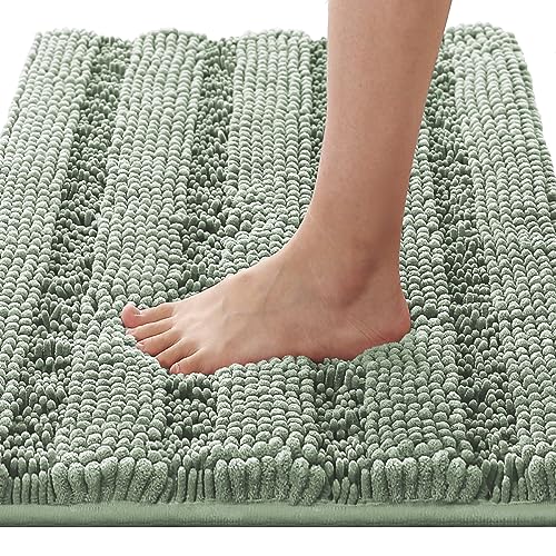 H.VERSAILTEX Bath Rugs for Bathroom Non Slip Bath Mats Extra Thick Chenille Striped Rug 20" x 32" Absorbent Non Skid Fluffy Soft Shaggy Washable Dry Fast Plush Mat for Indoor, Bath Room, Tub - Sage - color: Sage, size: 20" x 32"
