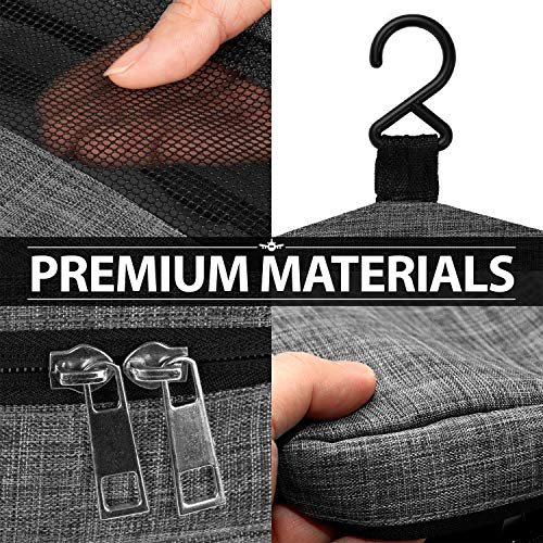 Fosmon Hanging Travel Toiletry Bag, Compact Travel Organizer | Water-resistant nylon, multiple pockets for toiletries/makeup, lightweight, ideal for men/women, shower and travel use.