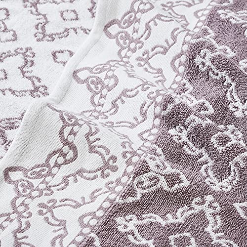 Modern Threads Charlize 6-Piece 100% Cotton Towel Set–Reversible Yarn Dyed Jacquard & Solid – Includes 2 Bath Towels, 2 Hand Towels, 2 Washcloths – Absorbent, Quick Dry, Soft & Durable – Orchid - color: Orchid, style: Fancy Medallion