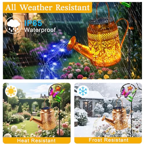 ANGMLN Butterfly Solar Lights Outdoor Waterproof, Solar Watering Can Lights with Shepherd Hook, Metal Hanging Lantern Garden Decor Yard Outside Patio Lawn, Gifts for Mom Grandma Women Birthday - color: Butterfly