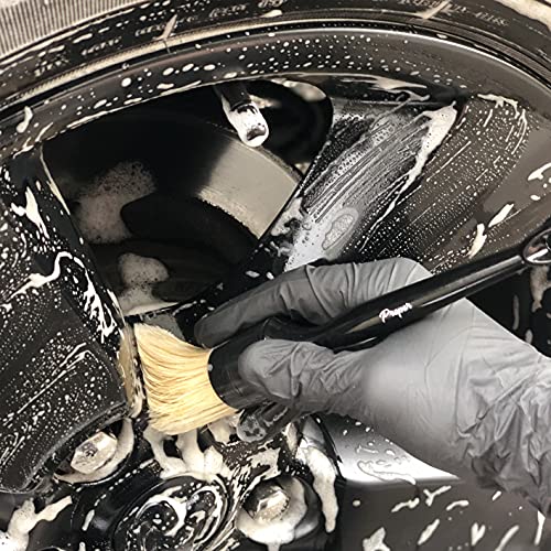 Car Detailing Brush Set, 3 Pack Interior and Exterior Detail Brushes, with Soft Boars Hair Bristles for Auto Interior & Exterior - for Cleaning Leather Seats, Air Vents, Wheels & Emblems
