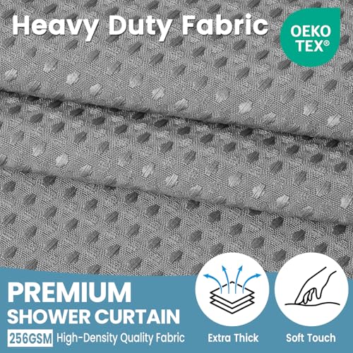 EUTXL Heavyweight Extra Long No Hook Shower Curtain with Snap in Liner,256GSM Waffle Weave Shower Curtains for Bathroom,71W x 92H,Grey - color: Grey, size: 71"W x 92"L (Pack of 1)