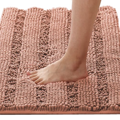 H.VERSAILTEX Bath Rugs for Bathroom Non Slip Bath Mats Extra Thick Chenille Striped Rug 20" x 32" Absorbent Non Skid Fluffy Soft Shaggy Washable Dry Fast Plush Mat for Indoor, Bath Room - Muted Clay - color: Muted Clay, size: 20" x 32"