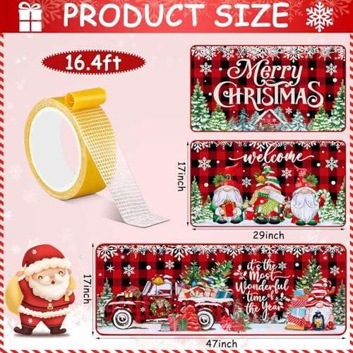 Drydiet 3 Pcs Christmas Kitchen Mat Washable Red Black Buffalo Plaid Kitchen Rug Non Slip Gnome Floor Mat Waterproof Farmhouse Xmas Doormat for Home Office Bathroom Party Holiday Decor - color: Red, style: Gnome