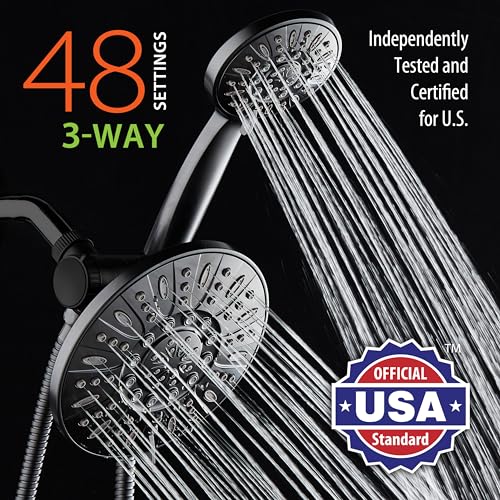 AquaDance 7" Premium High Pressure 3-Way Rainfall Combo for The Best of Both Worlds - Enjoy Luxurious Rain Showerhead and 6-Setting Hand Held Shower Separately or Together - Matte Black Finish - color: Matte Black, style: 2.5 Gallons Per Minute