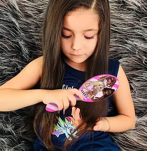 Barbie Hair Accessory 5 Pcs Set - 1 Regular 9 inch Hairbrush & 4 Scrunchies - Detangling Brush Elastic Hair Ties Ropes, Ages 3+ - color: Barbie 5 Piece Hair Accessories