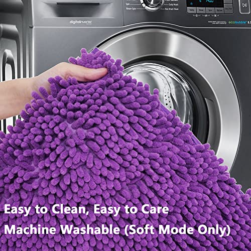 Bathroom Rugs Chenille 3-Piece Extra Soft and Absorbent Shag Bathroom Rugs, Machine Wash Mat, Strong PVC Non-Slip Underside, Plush Carpet Mats (Violet) - color: Violet, size: 2'8" x 1'8" (16x24"+20x32"+20x20"U shape）