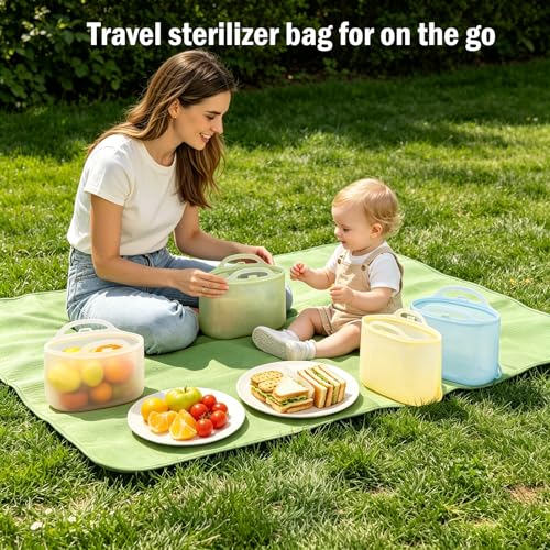 Silicone Travel Bottle Sterilizer Bags | Microwave Steam Sterilizer Bags for Baby Bottles, Breast Pump & Pacifiers, Reusable Steam Sterilizing Bags for Travel and Home Use (Clear Blue) - color: Clear Blue