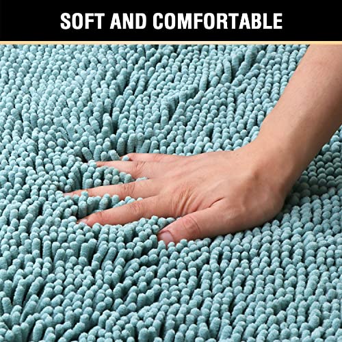 H.VERSAILTEX Original Luxury Chenille Bathroom Rug Mat (32" x 20"/20" x 20"), Extra Soft & Absorbent Shaggy Rugs, Machine Wash/Dry, Perfect Plush Carpet Mats for Tub (Curved Set, Aqua Haze) - color: Aqua Haze, size: 20" x 32" Plus 20" x 20"