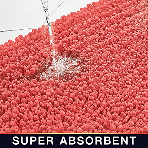 Walensee Bathroom Contour Rug Non Slip Toilet U Shaped Bath Mat (20x24, Coral) Water Absorbent Super Soft Shaggy Chenille Machine Washable Dry Extra Thick Perfect Absorbant Best Plush Carpet - color: Coral, size: 20"x24" Contour Rug
