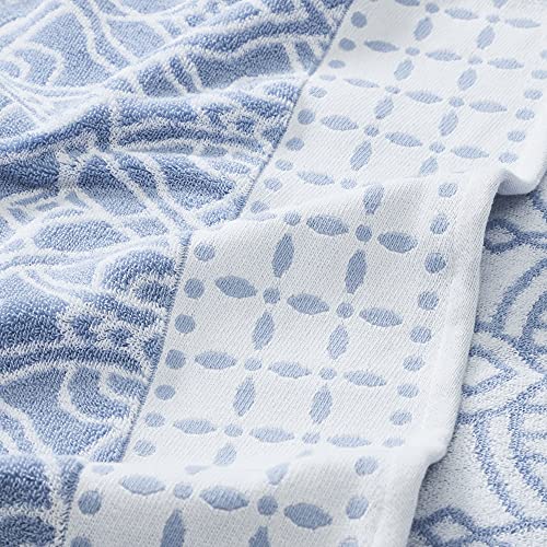 Modern Threads Monroe 6-Piece 100% Cotton Towel Set – Reversible Yarn Dyed Jacquard & Solid – Includes 2 Bath Towels, 2 Hand Towels, 2 Washcloths – Absorbent, Quick Dry, Soft & Durable – Blue - color: Blue, style: Modern
