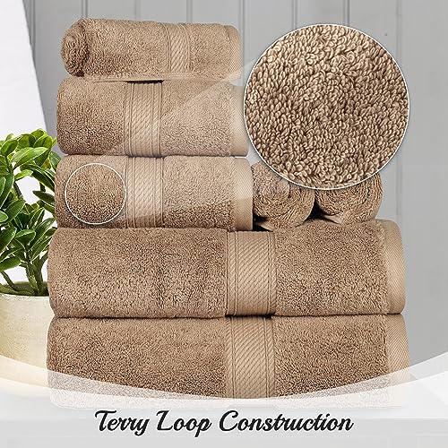 BNM Madeline Egyptian Cotton Heavyweight Towels, Ideal For Shower, Spa, Hotel, 800 GSM, Face/ Washcloths, Hand Towels, Bath Towels, Highly-Absorbent, Luxury Basics, 9 Piece Towel Set, Latte Brown - color: Latte, size: 9-Piece Towel Set