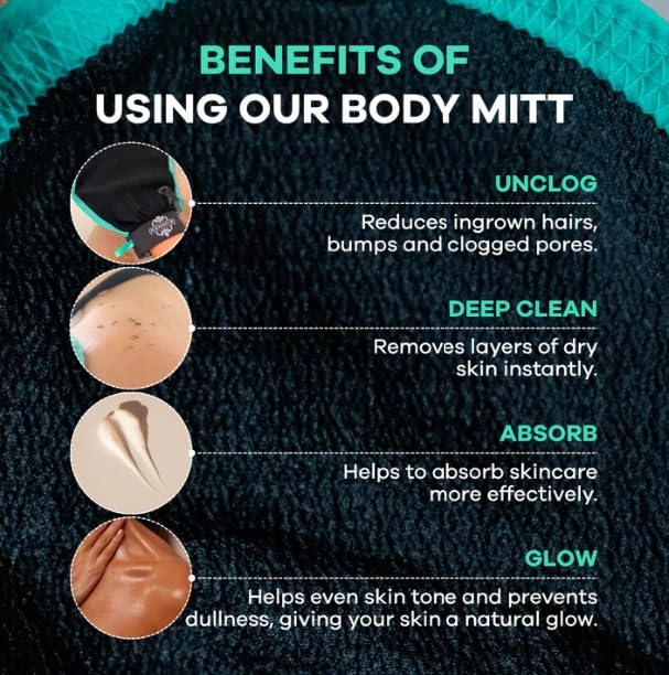 Dermasuri - Deep Exfoliating Glove - Korean Exfoliating Mitt & Body Scrubber - Keratosis Pilaris Treatment Scrub - Self Tanner Mitt & Ingrown Hair Exfoliator - Shower Gloves for Women & Men - (2 Pack) - style: 2 Piece Mitt