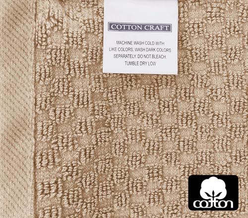 COTTON CRAFT Bath Mitt - 6 Pack Euro Spa Waffle 100% Cotton Towel Mitts | Large 5.5x10 inches Linen Exfoliating Gloves - Sensitive Skin Friendly - Body Bath Shower Glove Washcloth with Hanging Loop - color: Linen - Bath Mitt
