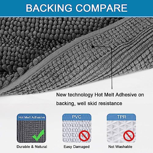 H.VERSAILTEX Grey Bathroom Rug Set Bath Mats, 2 Piece Bath Rugs Non Slip Thick Soft Chenille Striped Bath Rug Set, Bath Mats for Bathroom Sets (Grey, 20" x 32"/17" x 24") - color: Grey, size: 20" x 32" Plus 17" x 24"