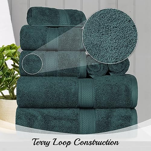 BLUENILEMILLS BNM Madeline Egyptian Cotton Heavyweight Towels, Ideal for Shower, Spa, Hotel, 800 GSM, Face/Washcloths, Hand Towels, Bath Towels, Highly-Absorbent, Luxury, 9 Piece Towel Set, Teal - color: Teal, size: 9-Piece Towel Set