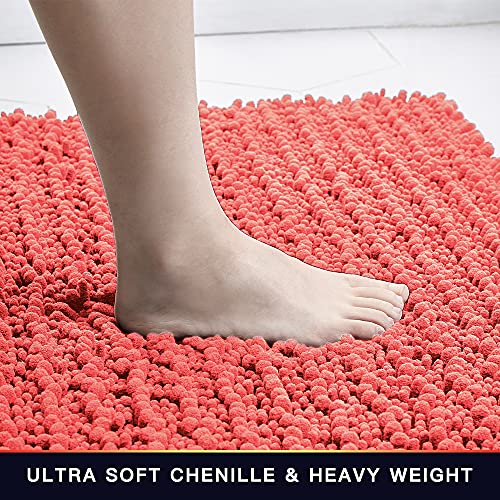 Walensee Bathroom Contour Rug Non Slip Toilet U Shaped Bath Mat (20x24, Coral) Water Absorbent Super Soft Shaggy Chenille Machine Washable Dry Extra Thick Perfect Absorbant Best Plush Carpet - color: Coral, size: 20"x24" Contour Rug