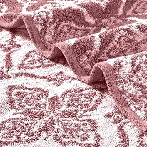 Modern Threads Amaris 6-Piece Reversible Yarn Dyed Jacquard Towel Set - Bath Towels, Hand Towels, & Washcloths - Super Absorbent & Quick Dry - 100% Combed Cotton, Rosewood - color: Rosewood, style: Bohemian
