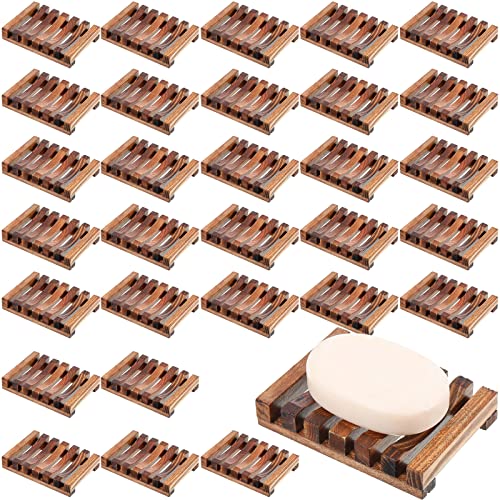 Skylety 50 Pieces Wooden Shower Soap Dish Bulk Soap Holder Savers Draining Tray Case Stand for Bathroom Kitchen Travel Sponge Shampoo Sink, 4.5 x 3.1 x 0.9 Inches (Brown Color) - color: Brown Color
