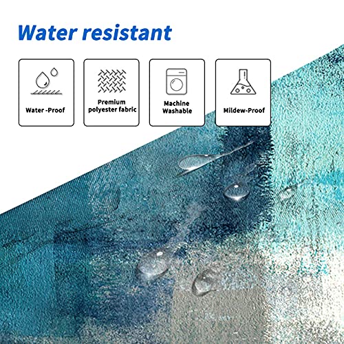 Lnond 4Pcs Bathroom Shower Curtain Sets with Rugs,Turquoise Abstract Painting Bathroom Sets with Shower Curtain and Rugs and Accessories - color: Teal-01