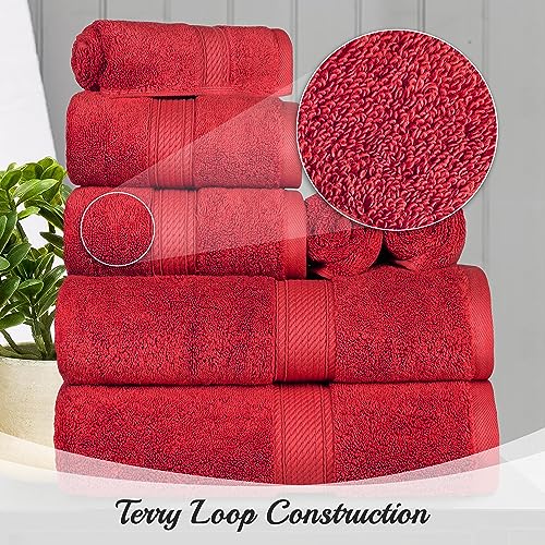 BLUENILEMILLS BNM Madeline Egyptian Cotton Heavyweight Towels, Ideal for Shower, Spa, Hotel, 800 GSM, Face/Washcloths, Hand Towels, Bath Towels, Highly-Absorbent, Luxury, 9 Piece Towel Set, Red - color: Red, size: 9-Piece Towel Set