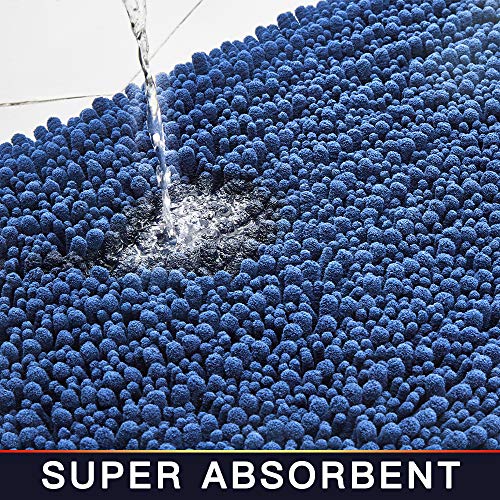 Walensee Bathroom Contour Rug Non Slip Toilet U Shaped Bath Mat (20x24, Dark Blue) Water Absorbent Super Soft Shaggy Chenille Machine Washable Dry Extra Thick Perfect Absorbant Best Plush Carpet - color: Dark Blue, size: 20"x24" Contour Rug