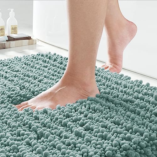 Yimobra Bathroom Rugs Non Slip Washable - Ultra Soft Absorbent Chenille Bath Mat, Quick Dry Shaggy Floor Carpet for Tub Shower, Grayish Green Home Decor Accessories, 24x17 Inch - color: Grayish Green, size: 24" X 17"