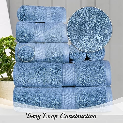 BNM Madeline Egyptian Cotton Heavyweight Towels, Ideal for Shower, Spa, Hotel, 800 GSM, Face/Washcloths, Hand Towels, Bath Towels, Highly-Absorbent, Luxury , 9 Piece Towel Set, Denim Blue - color: Denim Blue, size: 9-Piece Towel Set