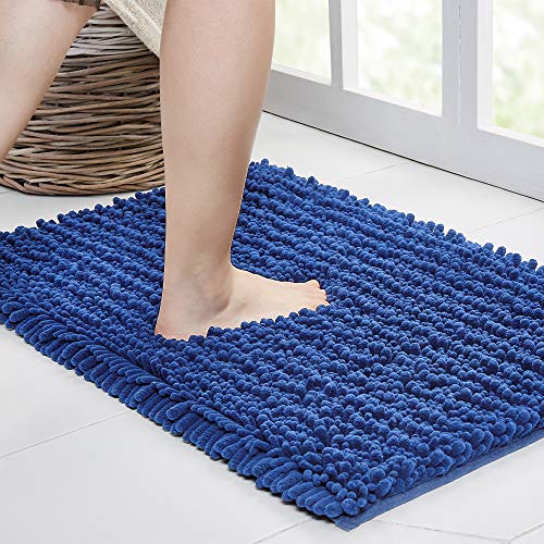 Walensee Bathroom Rug Non Slip Bath Mat (32x20 Dark Blue) Water Absorbent Super Soft Shaggy Chenille Machine Washable Dry Extra Thick Perfect Absorbant Best Large Plush Carpet for Shower Floor - color: Dark Blue, size: 1'8" x 2'8" (Rectangular)