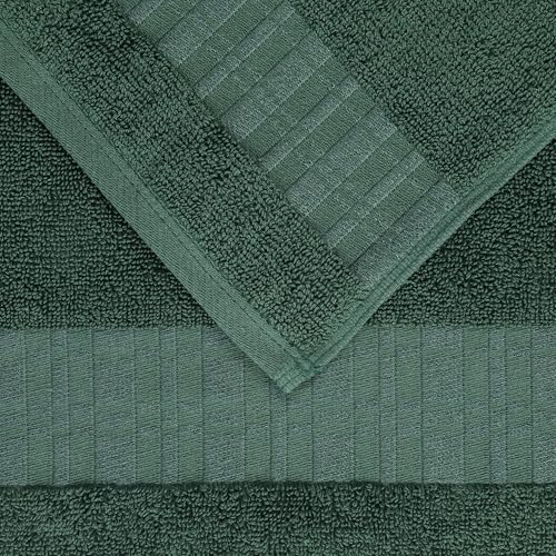 Superior 3-Piece Cotton Towel Set, Geometric Design, Dobby Border, Plush Quick Dry Towels, Decorative Bathroom, Spa, Includes 1 Bath, 1 Hand, 1 Face Towel/Washcloth, Larissa Collection, Forest Green - color: Forest Green, size: 3 Piece Towel Set