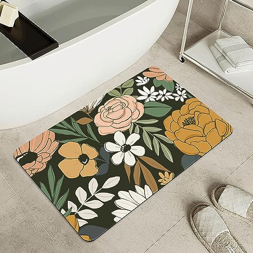 Bath Mat Rug,Vintage Large Floral Non Slip Quick Dry Super Absorbent Thin Bathroom Rugs Fit Under Door-Easy to Clean Bathroom Floor Mats-Shower Rug for Shower Sink Bathtub(20" x 31"in) - color: Vintage Large Floral, size: 1'8" X 2'8" (Rectangular)