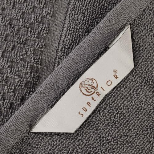 Superior Cotton Bathroom Towel Set Plush Absorbent 12 Piece Charcoal Silver | Soft Quick Dry, Jacquard & Solid Pattern Assorted Towels, Daily Skincare and Facial Cleansing, 12 Washcloths Lodie Collection - color: Charcoal-silver, size: Face Towel 12 - Pac