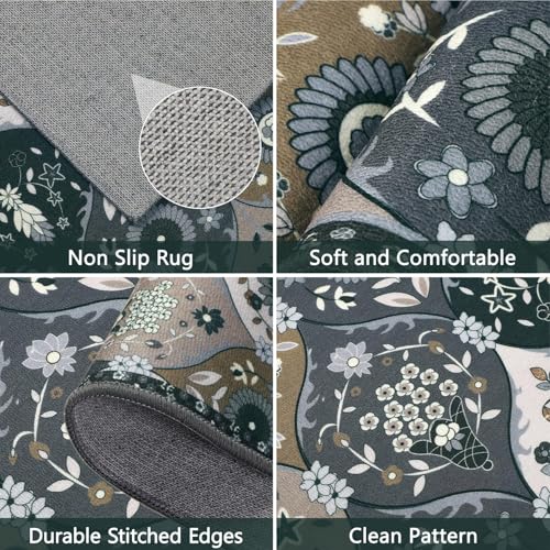 Kitchen Rugs Sets of 3-Non Slip Kitchen Mats for Floor Moroccan Trellis Kitchen Floor Mat Runner Carpet for Hallways Entryway Laundry Room Washable - color: Dark Grey, size: 1" x 1" (Rectangular)